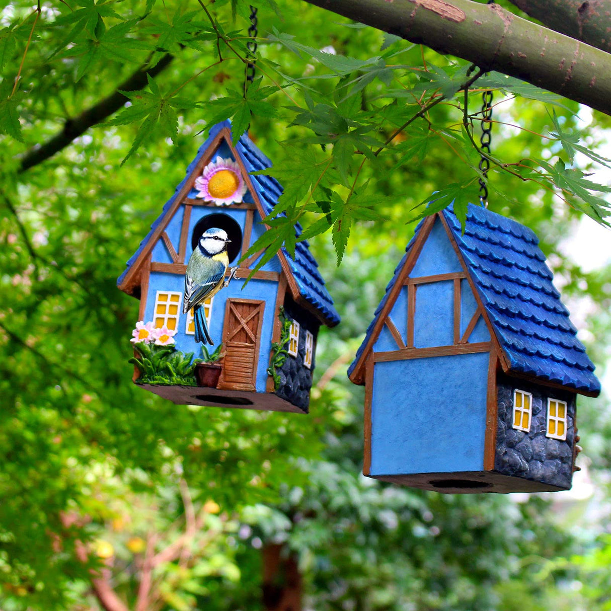 Garden Bird House for Outside Clearance Hanging Outdoors Country Cute Birdhouses for Wren Finchs Chickadee Hummingbird Tree Swallow Cage Kids Nature Lover Bluebird House(Blue) ZLSZTMI