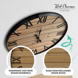 Wallcharmers Large Oversized Rustic Wall Clock, 24” | Handmade with Real Wood and Roman Numerals Wallcharmers