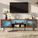 Bestier TV Stand for 75 Inch TV, 63” LED Entertainment Center with Sliding Acylic Doors, Modern TV Console with 2 Tier Storage Shelves, Media Console Table for Living Room Bedroom - Walnut Bestier