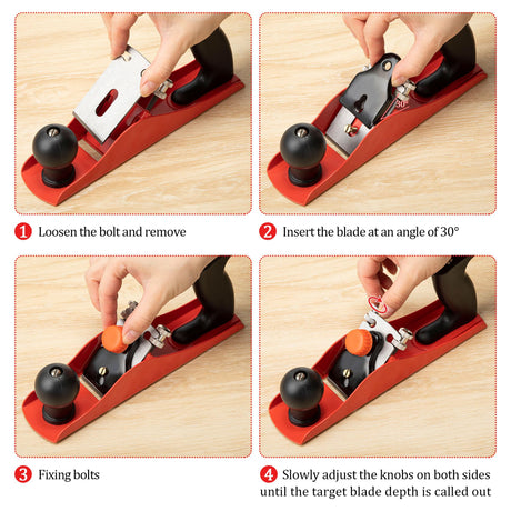 Dreyoo 1Pack No. 4 Adjustable Wooden Hand Plane with 2 Inch Blade & 4PCs 9.5in Wood Chisel for Woodworking with Cap, CR V Steel Beveled Edge Blade Chisel, Professional Carpenter Tools for Woodworking Dreyoo