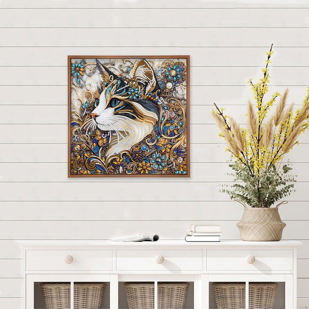 MEIYUDA Cat Diamond Painting Kits for Adults, 5D Flower Cat Special Shape Diamond Art Kits for Adult Beginners, DIY Diamond Art Crystal Rhinestones for Home Walls Decor 12x12inch MEIYUDA