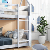 Ball & Cast Twin Over Twin House Bunk Bed for Kids,Rubber Wood Bunk Bed with Headboards, Footboards and Guardrails, Ladder,Twin Size House Shaped Bunk-Bed, No Box Spring Needed,Gray Ball & Cast