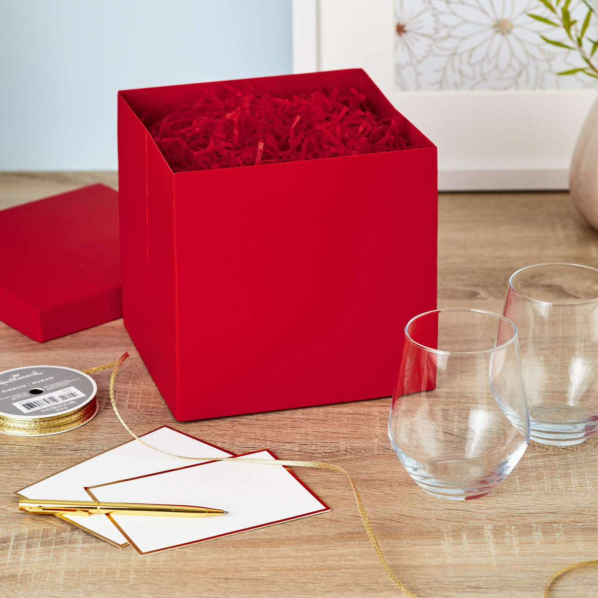 Hallmark Medium Gift Box with Lid and Shredded Paper Fill (Red 7 inch Box) for Birthdays, Graduations, Anniversaries, Christmas, Valentine's Day, All Occasion Hallmark