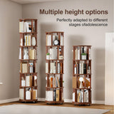 VireoNest 6 Tier Rotating Bookshelf, 100% Solid Wood Revolving Bookcase with Locking Wheels, 360° Spinning Bookshelf for Kids Room, Small Spaces, Corner Shelf for Bedroom, Office, Nursery, Walnut VireoNest