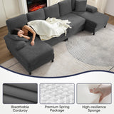 ijuicy U Shaped Sofa Couch with Double Chaises, 112" Sectional Sofa with Sleepable Armrest, 4 Seat Couch with Chaises, Sectional Couches for Living Room, Apartment (Corduroy, Dark Grey) ijuicy