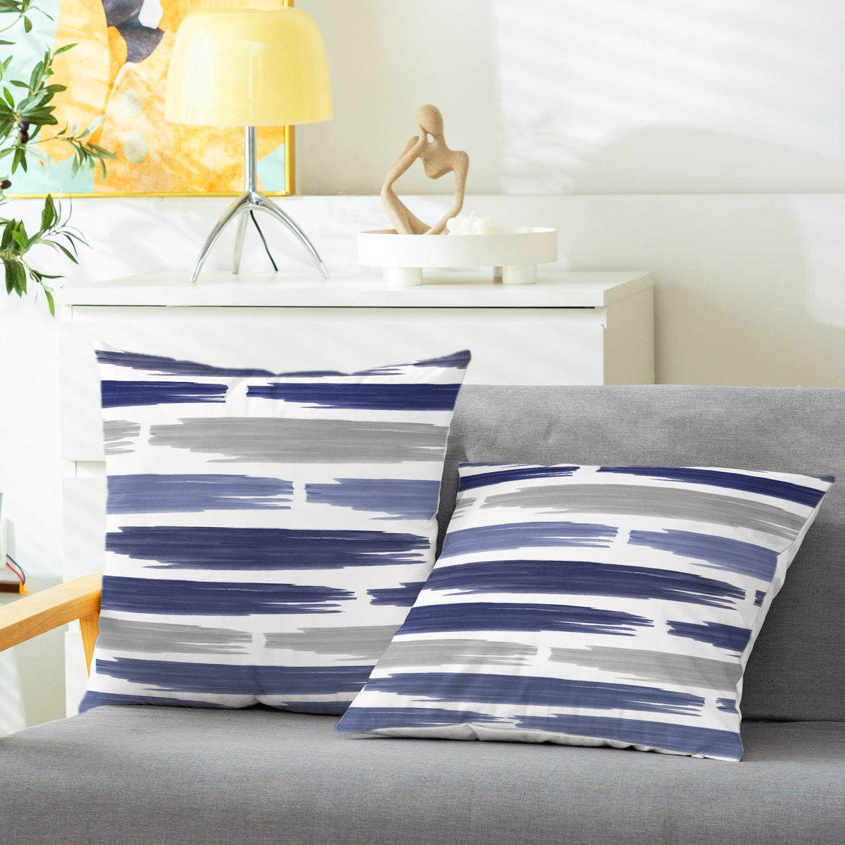 CaliTime Throw Pillow Cases Pack of 2 Cozy Fleece Abstract Geometric Texture Decorative Cushion Covers for Couch Bed Sofa Farmhouse Decoration 18 X 18 Inches Navy Blue CaliTime