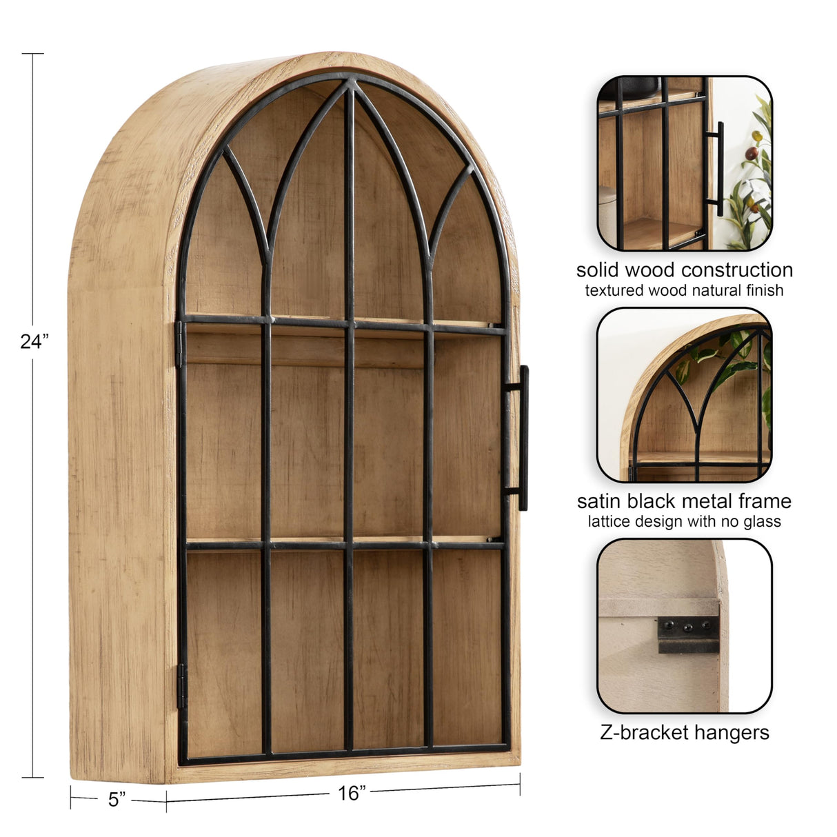 Kate and Laurel Megara Farmhouse Wooden Floating Bathroom Cabinet for Over Toilet Storage, 16x5x24, Natural Kate and Laurel