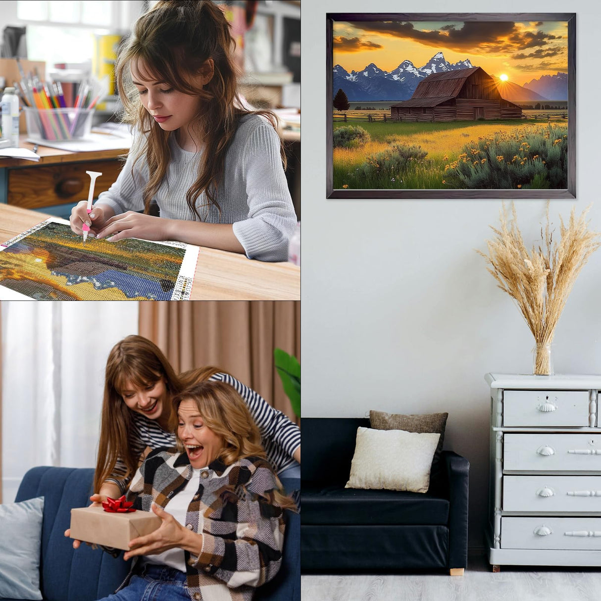 CEOVR Barn Diamond Painting Kits, 5D Full Drill National Park Diamond Art Kits for Adults, Mountain Landscape Gem Art, Adult Crafts Kits Wall Decor for Home Office 12x16inch CEOVR