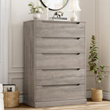 HOSTACK 43.3" Tall Modern 5 Drawer Dresser for Bedroom, Large Chest of Drawers with Storage, Wood Clothes Storage Organizer with Cut-Out Handle, Accent Storage Cabinet for Living Room, Ash Gray HOSTACK