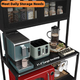Furniouse 6-Tier Kitchen Bakers Rack with Power Outlet, Industrial Microwave Oven Stand with Shelves, Kitchen Utility Storage Shelf with Cabinet, Standing Kitchen Storage Rack (Black) Furniouse