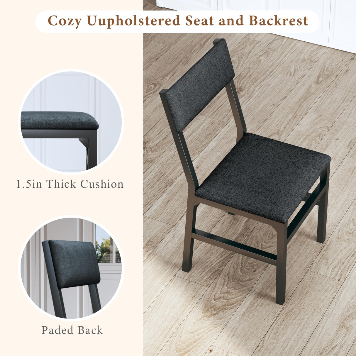 7-Piece Dining Table Set for 4-6, Extendable Kitchen Table Cushion Chairs Set of 6 with 6 Chairs, Rectangle Dining Table with Metal Frame & MDF Board, Folding for Small Apartment Saving Space, Black HUAHUU