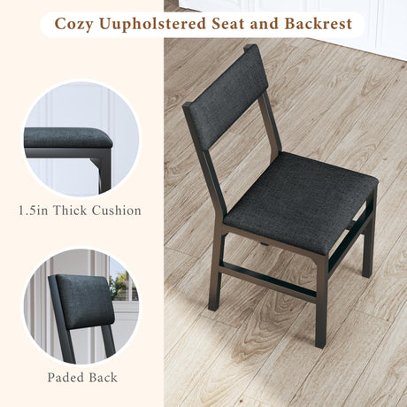 7-Piece Dining Table Set for 4-6, Extendable Kitchen Table Cushion Chairs Set of 6 with 6 Chairs, Rectangle Dining Table with Metal Frame & MDF Board, Folding for Small Apartment Saving Space, Black HUAHUU