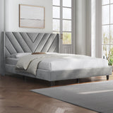 Yaheetech Queen Bed Frame Upholstered Platform Bed with Wing Side/Wooden Slat Support/Tufted Headboard with Wing Side/Mattress Foundation/No Box Spring Needed,Light Gray Queen Bed Yaheetech