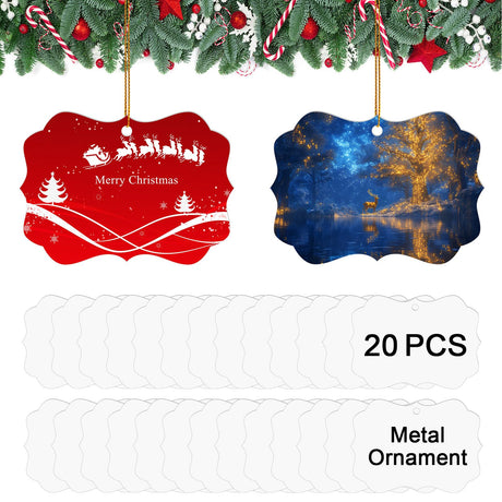 20 pcs Metal Sublimation Ornament Blank,Double Sided Sublimation Ornaments,Christmas Ornaments Sublimation Christmas Ornament Blanks for Christmas Tree Decor Blank Ornaments DIY Handmade Crafts GEKIXUTP