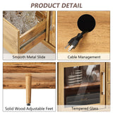 LUXOAK 63in Modern Wood TV Stand for 70+ Inch TV, Mid Century High Gloss Entertainment Center with Glass Doors & Adjustable Shelf, TV Console with Storage Drawer for Living Room, Yellow Oak, CTS008 LUXOAK