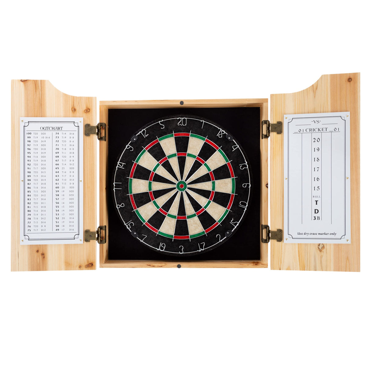 Dart Board Cabinet Set - Solid Pinewood Cabinet with 6 Metal-Tip Darts and Dry Erase Scoreboard - Bar Decor for Home by Trademark Games Trademark Games