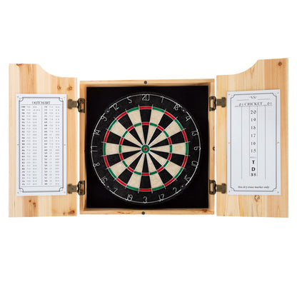 Dart Board Cabinet Set - Solid Pinewood Cabinet with 6 Metal-Tip Darts and Dry Erase Scoreboard - Bar Decor for Home by Trademark Games - WoodArtSupply