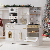 ROBUD Play Kitchen for Kids, Wooden Play Kitchen Set with Plenty of Realistic Play Features, Toy Kitchen with Ice Maker, Coffee Machine, Oven, Cabinet, Microwave, Utensils, Gift for Ages 3+, White ROBUD