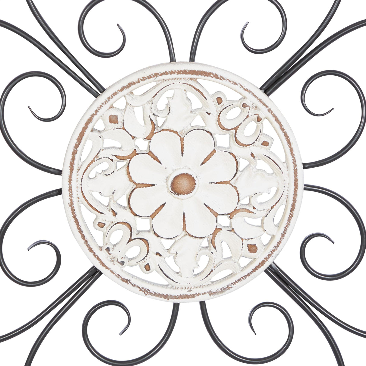 Deco 79 Wooden Scroll Home Wall Decor Carved Beading Wall Sculpture with Metal Accents, Wall Art 27" x 1" x 27", Brown Deco 79