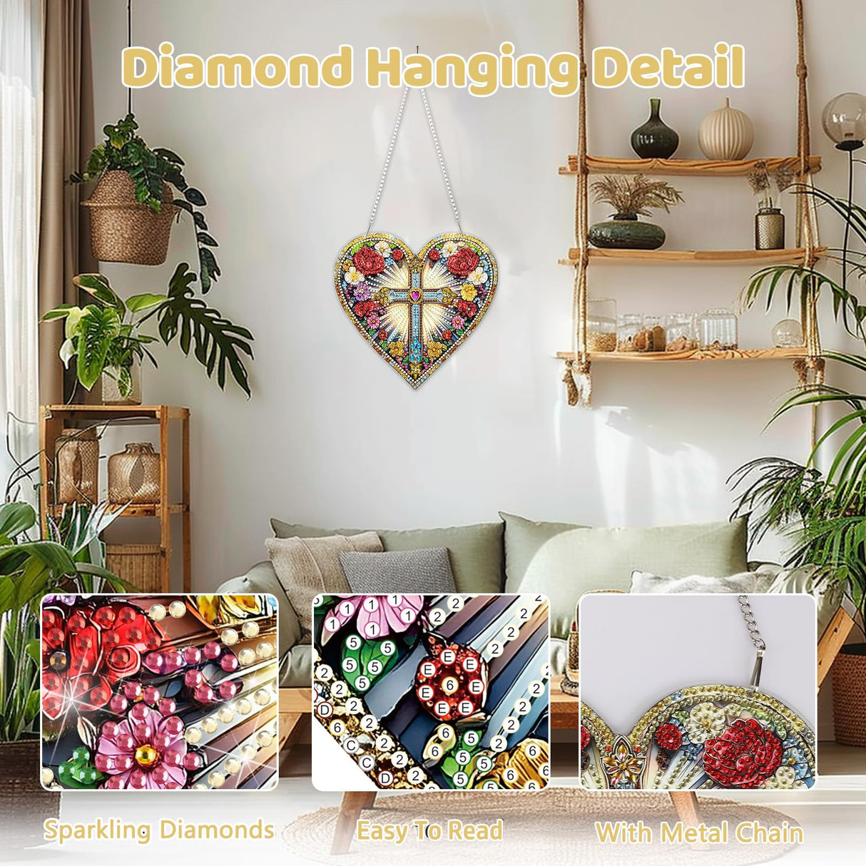 MEIYUDA Cross Diamond Painting Pendant Kits, DIY Heart Cross Special Shaped Diamond Art Hanging Kits for Adults, 5D Crystal Diamonds Painting Acrylic Pendant Ornamen for Home Decoration MEIYUDA