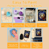 Paint by Numbers Kit for Adults,Stained Glass Paint by Numbers Kit for Beginner Sun Moon Paint by Numbers Kits for Home Table and Gift for Wall Decor 12x16 inch Framed and Easel Meothan