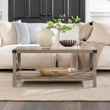 Walker Edison Sedalia Modern Farmhouse Metal X Coffee Table, 40 Inch, Grey Wash Walker Edison