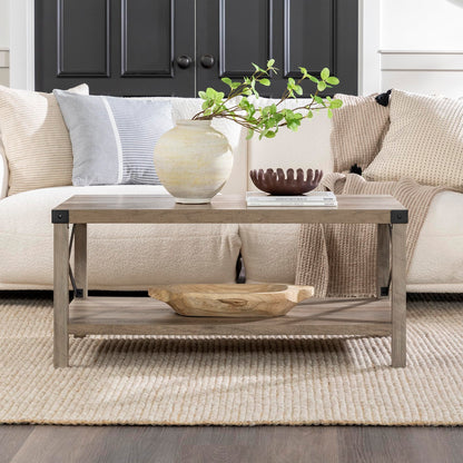 Walker Edison Sedalia Modern Farmhouse Metal X Coffee Table, 40 Inch, Grey Wash - WoodArtSupply