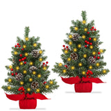 TURNMEON 2 Pack 24 Inch Lighted Small Christmas Trees, Artificial Tabletop Mini Xmas Tree with Timer 30 LED Lights 8 Pine Cones 8 Red Berried and Lifelike Branches for Christmas Holiday Indoor Decor TURNMEON
