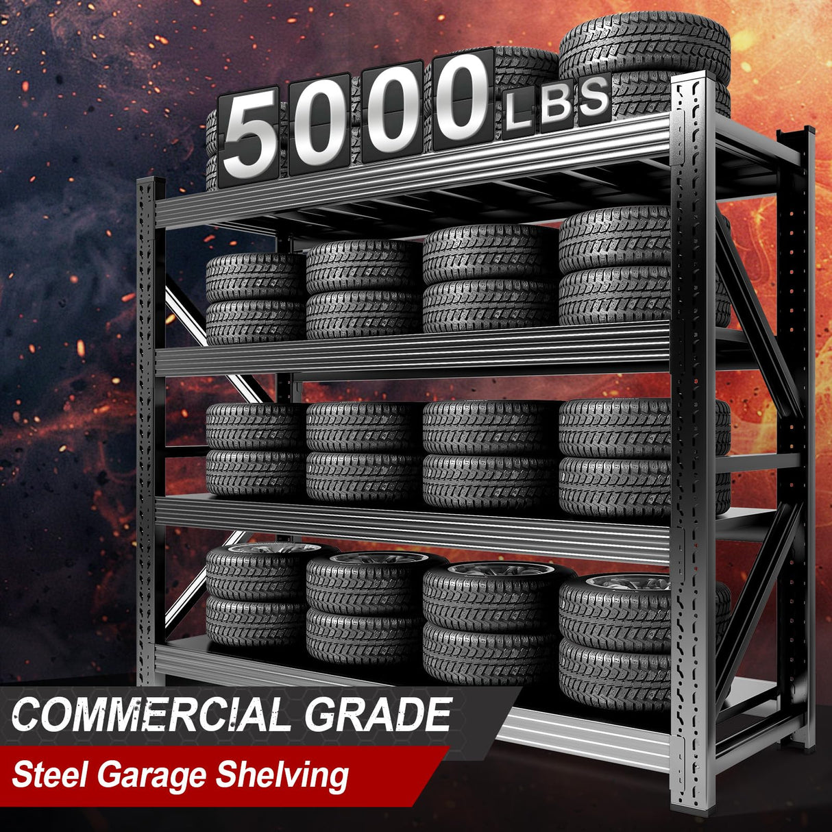 4-Tier Heavy Duty Garage Shelving Unit, 5000lbs Adjustable Garage Shelves 71" W x 24" D x 71" H Metal Shelving, Utility Rack Shelf, Industrial Shelve Units for Storage Warehouse Pantry Closet Abesthink