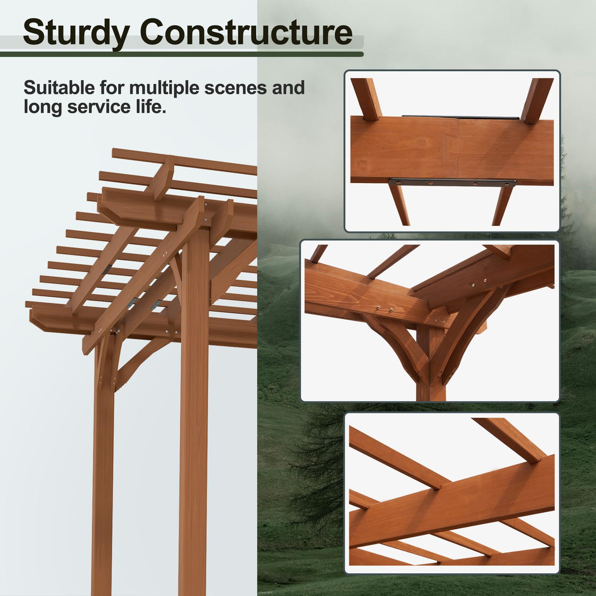 12' x 10' Outdoor Wood Pergola, Wooden Patio Pergola Gazebo Sunshade for Climbing Plant Support, Garden, Patio, Backyard, Deck, Brown Hohuqeri