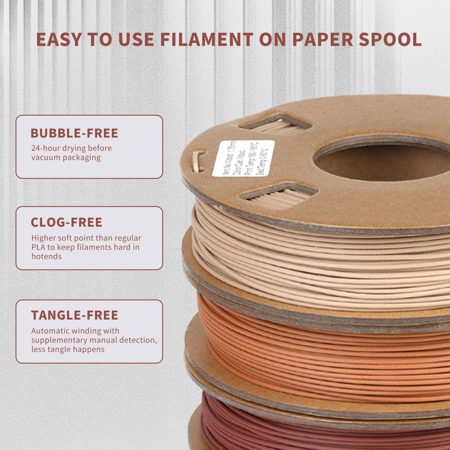 FOVFO Wood 3D Printer Filament Bundle, Wood PLA Filament 1.75mm Bundle, Wood Filament More Than 30% Real Wood Fiber, Walnut, Oak, Cherry, Teak, 250g X 4 Pack - WoodArtSupply