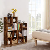 VECELO 42 Inch High Bookcase, 4-Tier Modern Storage Cabinet with Height Difference Shelves for Standard Textbooks, Floor Standing, 7 Cubes, Horizontal Available, Easy Assembly, Rustic Brown VECELO