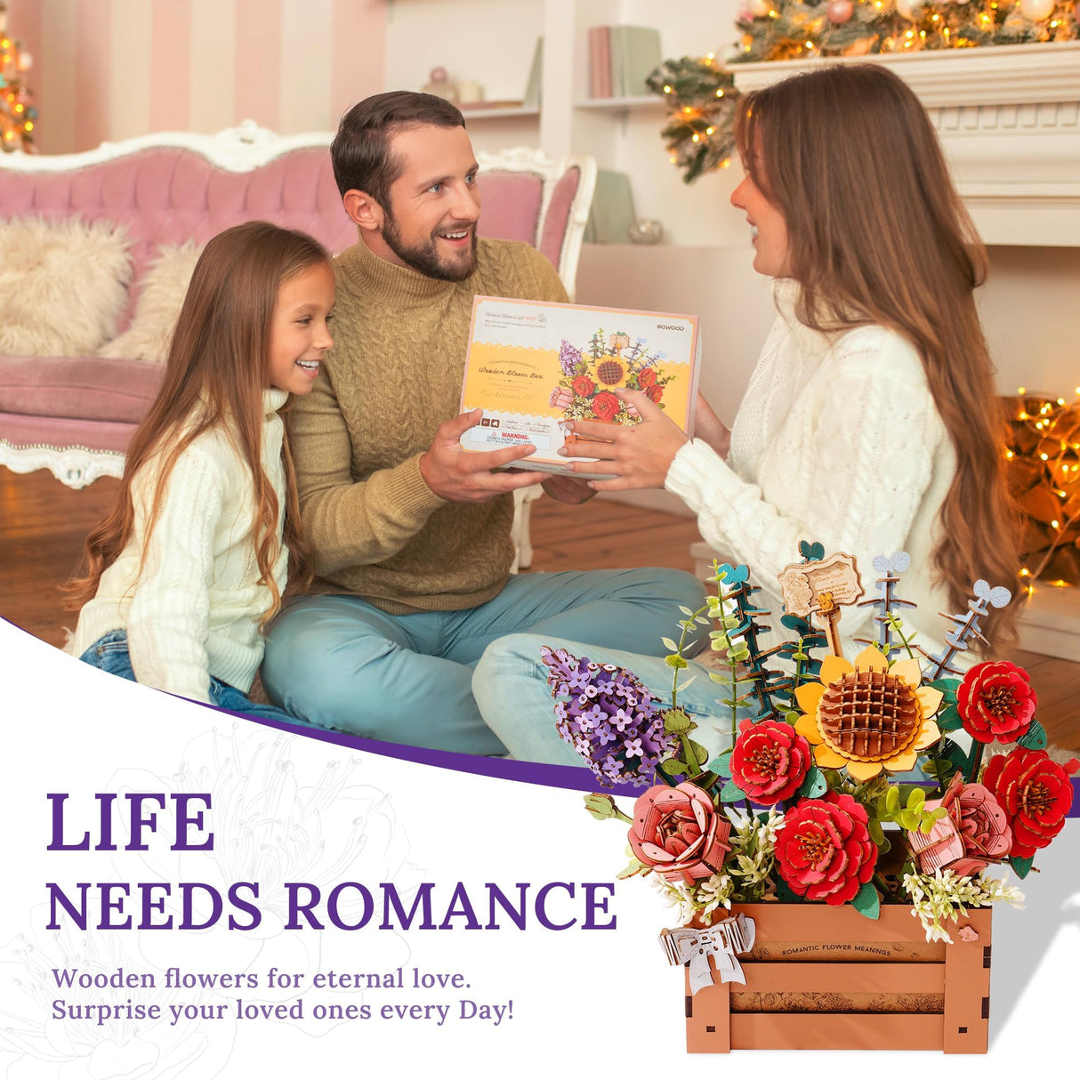 Wowood 3D Wooden Flower Puzzle for Adults-Wooden Bloom Box, DIY Craft Model Kit Building Set, Botanical Decor Creative Gift for Lovers Nature Enthusiasts (658PCS) Wowood