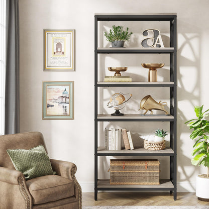 Tribesigns 6-Tier Grey Bookshelf with Metal Frame – Modern Freestanding Storage Unit for Any Room - WoodArtSupply