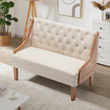 Yongqiang Modern Settee with Back Small Loveseat Sofa Rattan Upholstered Dining Banquette Seating for Kitchen Dining Room Living Room Linen Button Tufted Mini Couch Yongqiang