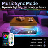 LED Coffee Table for Living Room, 2-Tier Modern Square Center Table with Music Sync Lights, High Gloss Surface, 30 3/4" x 30 3/4" (Rustic Brown+Black) Yeewe