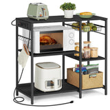 VASAGLE Baker's Rack, Coffee Bar Stand with Charging Station, Storage Shelves, Pull-Out Wire Basket, Table for Microwave, Kitchen, Charcoal Gray UKKS036B22, 15.7 x 35.4 x 35.6 Inches VASAGLE