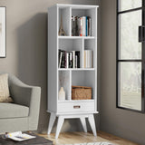 SIMPLIHOME Draper Solid Hardwood 64 inch x 22 inch Mid Century Modern Bookcase and Storage Unit in White for The Living Room, Study Room and Office SIMPLIHOME