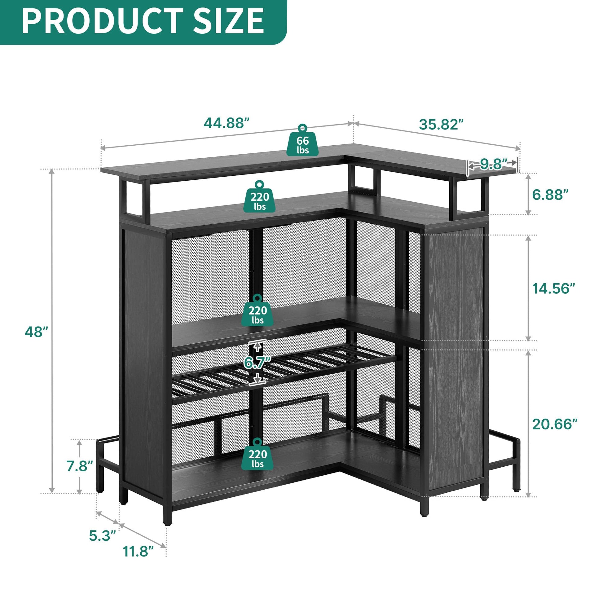 YITAHOME Modern L-Shaped Mini Home Bar Unit with Music-Responsive LED Light and Storage Solutions in Black - WoodArtSupply