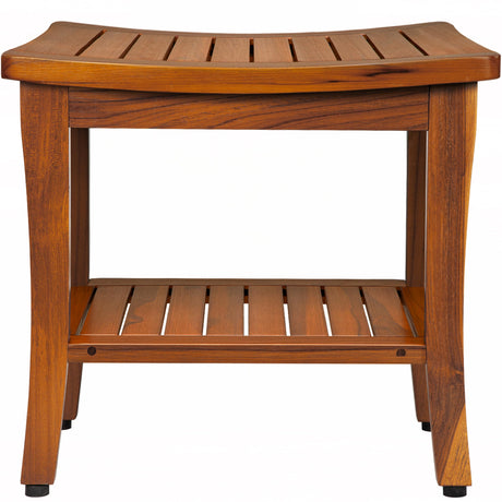 TEAKMAMA 20" Teak Shower Bench Waterproof Wood Shower Chair for Inside Shower Teak Stool with Shelf for Bathroom Sturdy Shower Seat for Elderly, Assembly Required TEAKMAMA