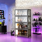 SAADHGG Small Display Cabinet with Acrylic Glass Doors, 4-Tier Curio Cabinet Figure Display Case Living Room Storage Cabinets with Doors and Shelves for Collectibles Toy,Gray,flip top Four Layer SAADHGG