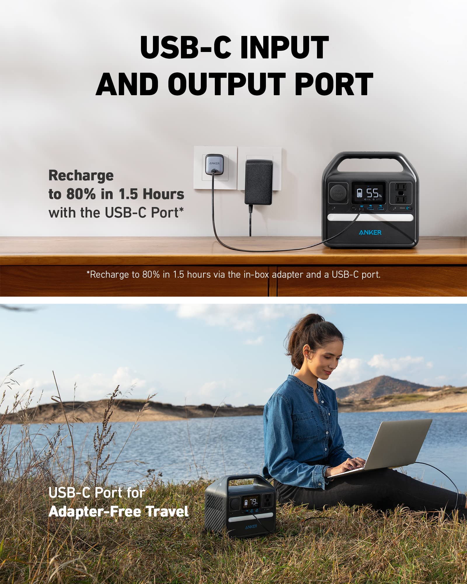 Anker 521 Portable Power Station Upgraded with LiFePO4 Battery, 256Wh 6-Port PowerHouse, 300W (Peak 600W) Solar Generator (Solar Panel Optional), 2 AC Outlets, 60W USB-C PD Output, Outdoor Ge - WoodArtSupply