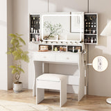 Makeup Desk with Mirror and Lights, White Dressing with Charging Station & Chair, Vanity Desk with Sliding Jewelry Storage Shelves&3 Lighting Modes, Vanity with 2 Large Drawers,Vanity for Women&Girls Vabches