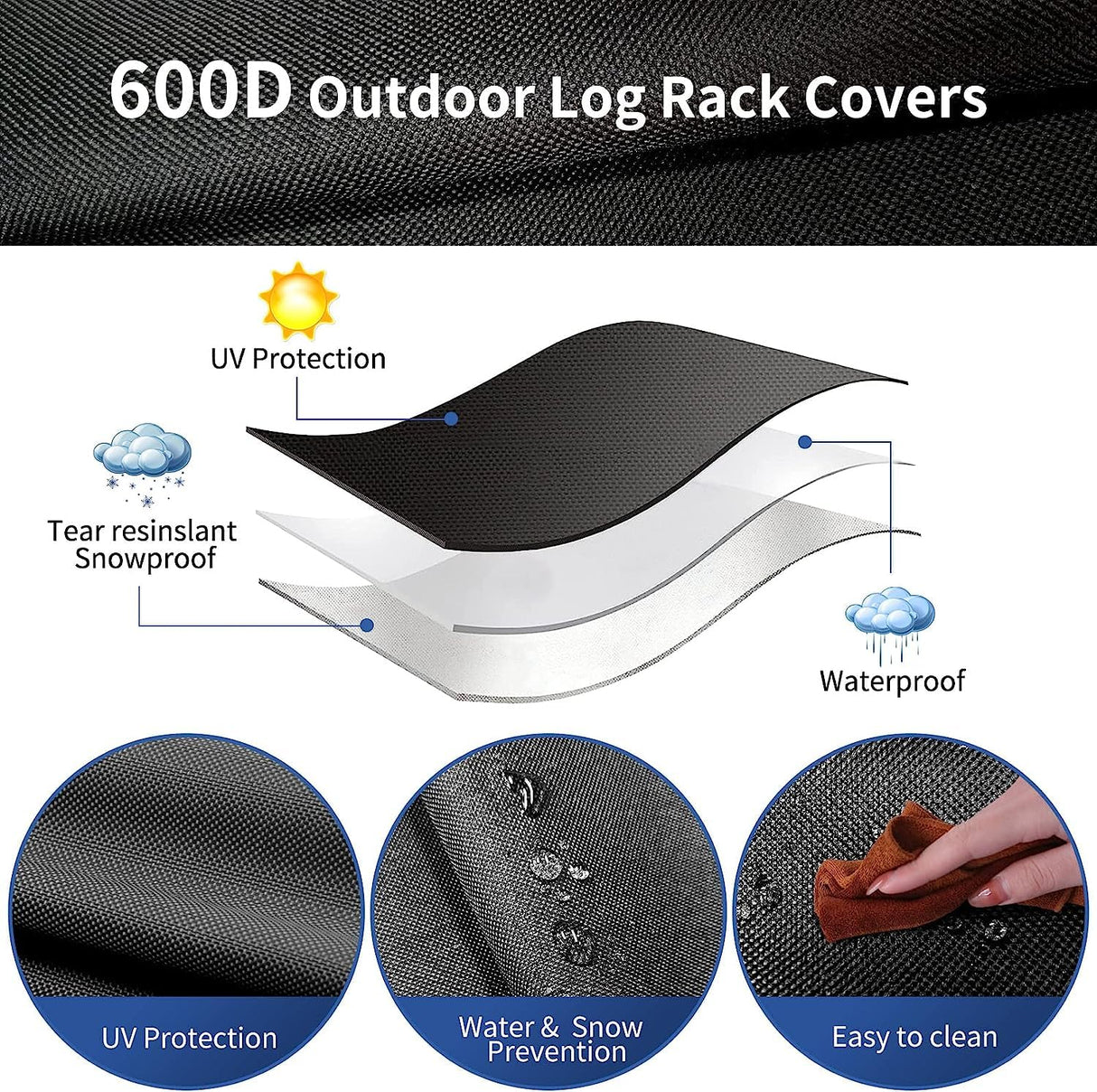 AKEfit 17IN Firewood Log Rack Cover, Waterproof Covers for firewood, Heavy Duty 600D Oxford Outdoor Firewood Storage Cover, Outdoor Log Holder Cover (Log Rack not Included) AKEfit