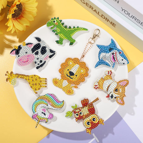 12 PCS Diamond Painting Keychains Kit Animals Diamond Art Ornaments Double Sided 5D Diamonds Key Rings DIY Diamonds Pendants for Beginners Birthday Crafting Home Party Decor Augisteen