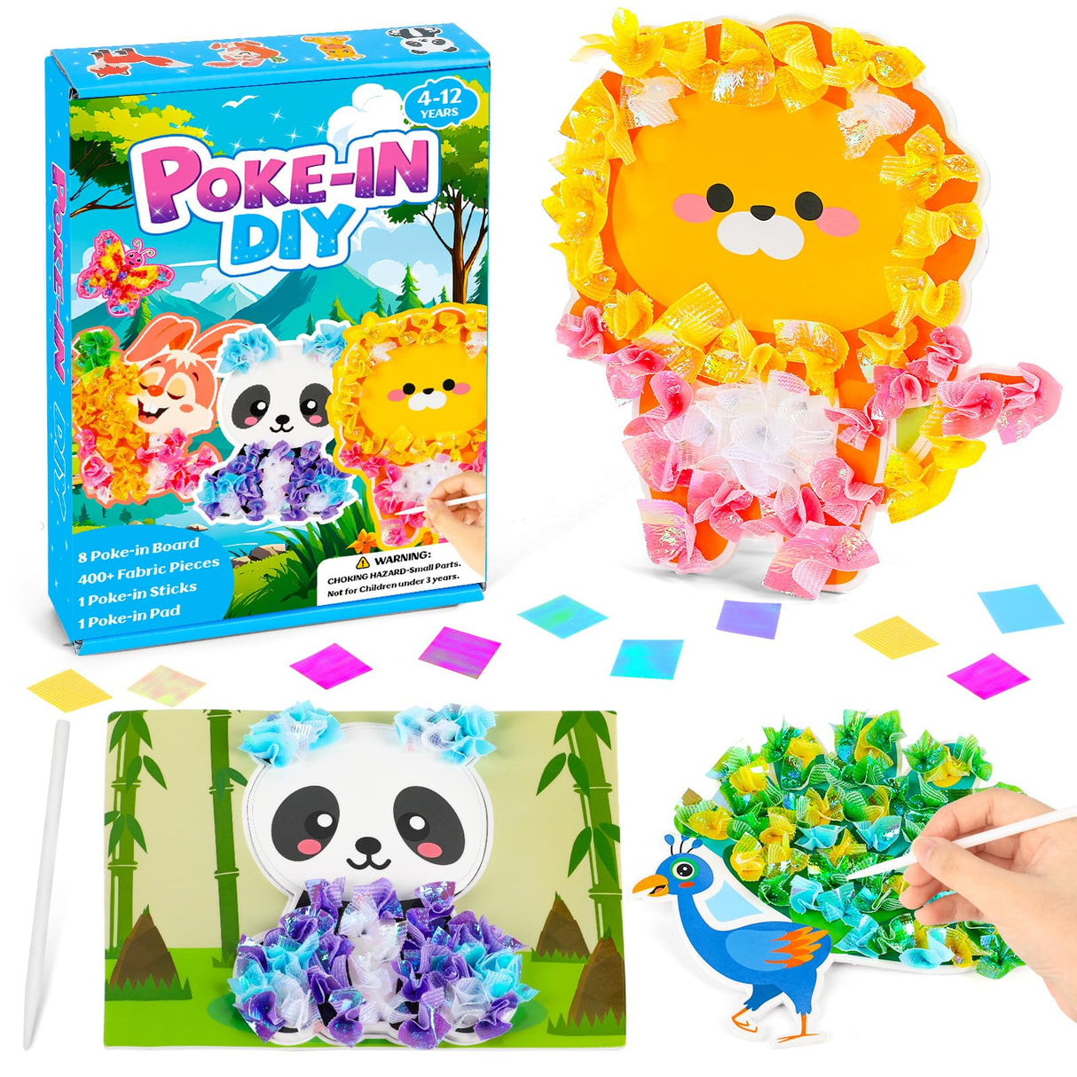Lonfliness 8PCS Poke-in Craft and Art Kit for Kids Animal Theme No-Mess Fabric Sewing Art Girls Boys 4-12 Puzzle Puncture Painting DIY Jungle Animal Toy Gifts for Creative Activity Game Birthday Party Lonfliness