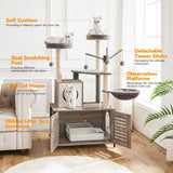 HOOBRO Cat Tree with Litter Box Enclosure & Scratching Posts for Indoor Cats, All-in-One Wooden Cat House Furniture, Cat Condo with Hammock, Detachable Teaser Sticks, Greige BG14MZ03 HOOBRO