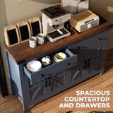 VVFLU Buffet Cabinet with Storage Farmhouse with 4 Doors and 2 Drawers, 55'' Large Kitchen Storage Cabinet Blue Wood Coffee Bar Buffet Sideboard for Kitchen, Dining Room, Living Room VVFLU