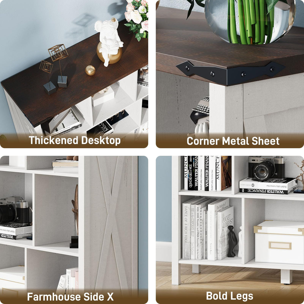 9 Cube Storage Organizer, Farmhouse Bookshelf Wooden Cube Shelves Bookcase 3-Tier Display Cabinet Rack for Bedroom, Living Room, Office (Brown&Off White, 9 Cube Open Shelves) Vabches