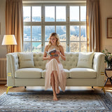 UDiaoszAM 3 Seater 82" Chesterfield Sofa, Wide and Thick Cloud Couch with Tuxedo Arm Tufted Back, Plush Velvet Fabric Sofa Comfy Couches for Living Room with Two Pillows (1, White) UDiaoszAM